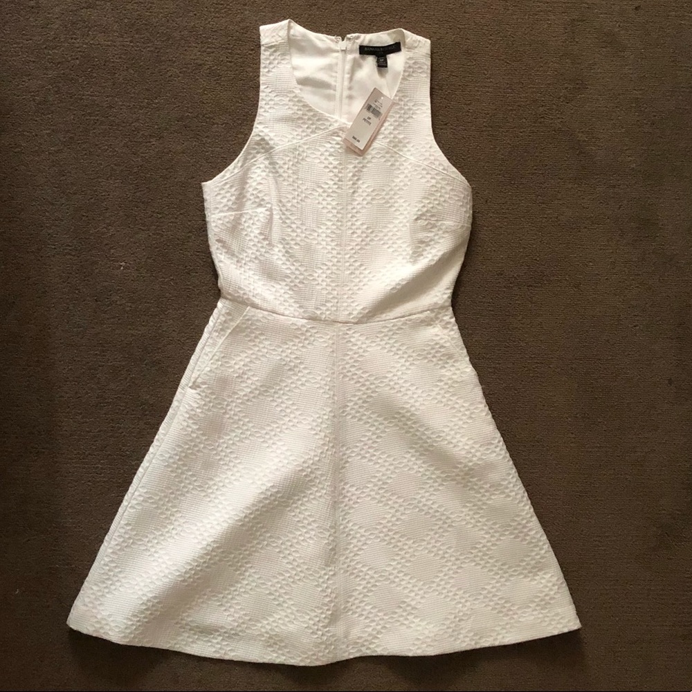 Textured Fit & Flare Sleeveless White Dress